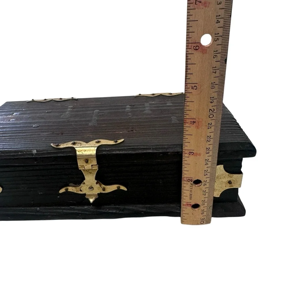 Vintage Wooden Jewelry Box Treasure Chest Trinket Rustic Pirate Gold Hardware Go